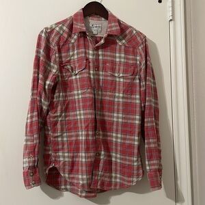 Lucky Brand Red and Cream Plaid Men's Shirt Size S